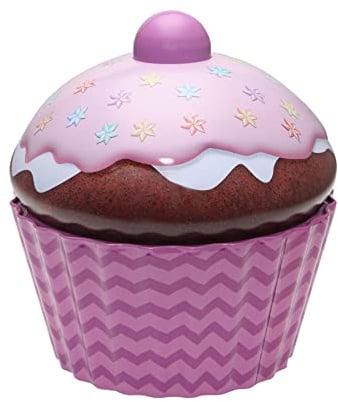 POWERHAUS24 Blechdose XL-Cupcake bunt dekoriert, Geschenk, Aufbewahrung, Deko, Spielzeug, lebensmittelecht, ca. 17 cm x 16 cm, 2 Rezepte inklusive