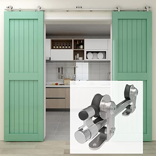 WOLFBIRD 8FT/244CM Herraje para Puerta Corredera Kit de Acero Inoxidable Accesorios Riel Juego para Puerta de Madera Doble(Estilo T)