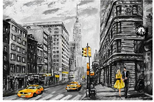 Tischsets für Ölgemälde New York Straße, Set mit 6 Tischsets für Esstische, 30,5 x 45,7 cm, rutschfest, hitzebeständig, Küchentisch, Platzsets