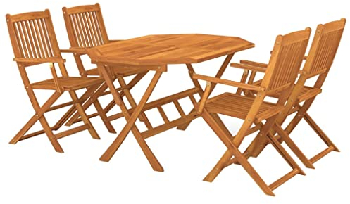 vidaXL Akazienholz Massiv Gartenmöbel 5-TLG. Gartengarnitur Sitzgruppe Gartenset Sitzgarnitur Gartentisch Esstisch Tisch Stühle Holztisch Holzstuhl