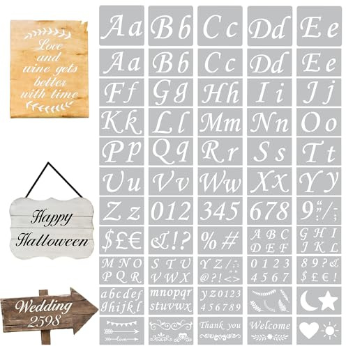 WUBAYI 50 Stück Kaligraphie-Schablonen, Alphabet, Malerei, Buchstaben, Zahlen, Schablonen aus Kunststoff für DIY, Basteln, Sprühen, Malen, Zeichnen, Tagebuch, Scrapbook