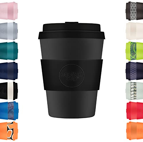Ecoffee Cup Taza de café reutilizable de 350 ml, respetuosa con el medio ambiente, 100% a base de plantas, con tapa y funda de silicona, sin melamina y biodegradable, apta para lavavajillas y