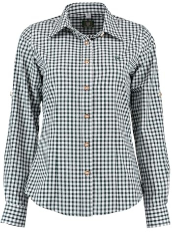 OS Trachten Damen Bluse Langarm Trachtenbluse mit Liegekragen Qorru