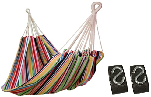 Kronenburg Hängematte 210 x 150 cm, Gesamtlänge 320 cm – Doppelhängematte mit Befestigungs-Set (Aufhängeset) - Belastbarkeit bis 300 kg – Indoor & Outdoor Hängematte Bunt - Farb- und Modellwahl