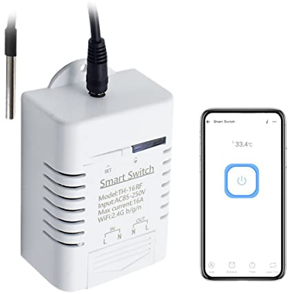 RANRAO Module de contrôle Intelligent WiFi 2,4 GHz avec capteur de température, Fonctionne avec pour Tuya Smart Life/Alexa/Google Home, 16 A