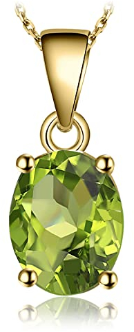 JewelryPalace Oval 1.7ct Echt Peridot Birthstone Solitär Kette Anhänger, Schmuck Set Grün mit Stein, Halsketten Damen Silber 925 Collier Edelstein Mädchen, Ketten für Frauen Geschenk Vergoldet 45CM