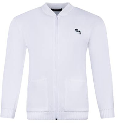 Dollar Jeans Bowls Sports Cardigan Jacket Full Zipper Up Logo Embroidered to Chest Two Front Pockets Pockets Ribbed Hem & Cuffs Unisex White S