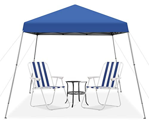 COSTWAY Gazebo Pieghevole da Giardino 3 x 3 M, Impermeabile, Altezza Regolabile, Gazebo da Esterno con Borsa di Trasporto, per Spiaggia, Campeggio, Patio, Mercato (Blu)