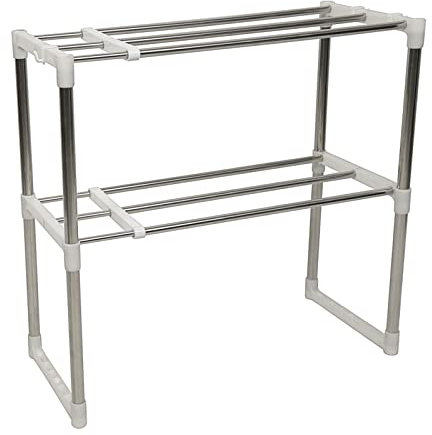 SHISHI Support Four à Micro-Ondes en Métal à 3 Niveaux, Ajustable Étagère de Cuisine Comptoir, Étagère Rangement Cuisine, Organisateur de Rangement Extensible, (47-87)×24×63 cm - Argent-Blanc