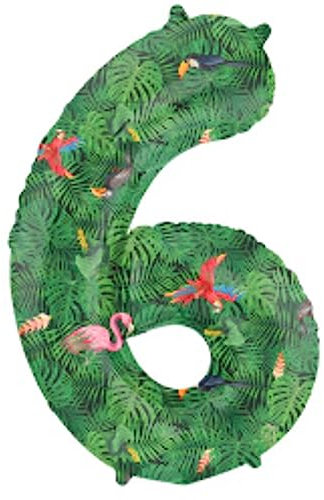 Folat 64156 Luftballon Geburtstag Ziffer Zahl 6 Jungle Vibe Grün 86 cm - Helium Ballon Decoration Geburtstagdeko, Ballon Zahl