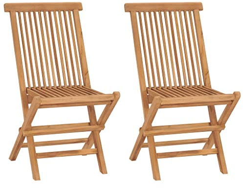 homiuse 46x62x90 cm Klappbare Gartenstühle 2 STK. Massivholz Teak Klappsessel Holzstuhl Gartenstuhl-Set Campingstuhl Balkonstuhl Relaxsessel für Garten Terrasse Schlichten und Eleganten Design