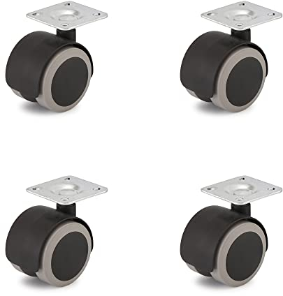 ALUSFERA Möbelrollen Set 4er - Rollen für Möbel 40mm - Lautlose Gummirollen - Lenkrollen für innen und außen - keine Spuren - mit Anschraubplatte - Einfache Montage