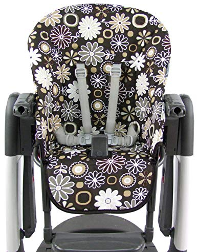 Ersatzbezug Sitzkissen [Bezug für Hochstuhl] kompatibel mit Peg Perego TATAMIA & NEW BORN (braun braune Blumen)