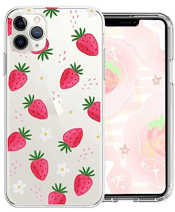 Cute Strawberry Case for iPhone 11 Pro Max 6.7 Inch with kawaii Little Daisy Design,Clear Slim Soft TPU Shockproof Protective Cover Compatible with iPhone 11 Pro Max for Women Girls Kids