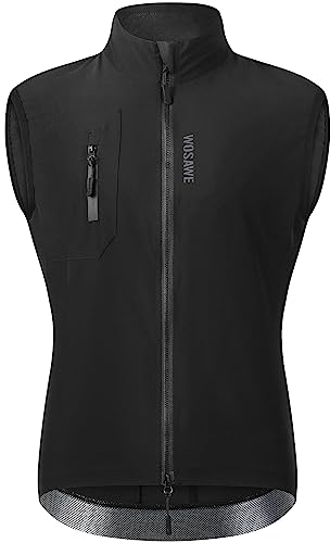 WOSAWE Gilet de Cyclisme Homme Ultra-Léger Respirant VTT Haut Coupe-Vent Veste sans Manches Vélo avec Fermeture à Glissière YKK (Noir, XL)