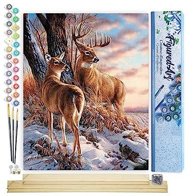 Figured'Art Peinture par Numéro Adulte Cerfs en Hiver - Activité Manuelle Kit de Loisir Créatif DIY Numéro d'Art Complet - 40x50cm avec châssis en bois à monter
