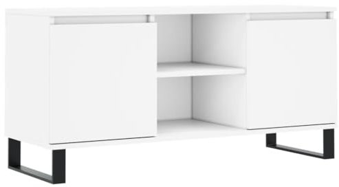 vidaXL Meuble TV, Armoire de Télévision avec 4 Compartiments et Pieds, Meuble Télé avec Rangement Salon Salle de Séjour, Blanc Bois d'Ingénierie