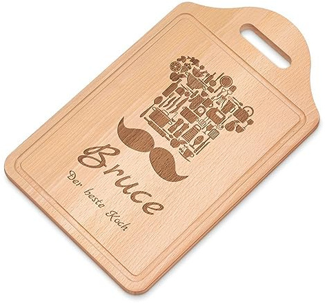Maverton Holz Schneidebrett mit Gravur, personalisiertes Küchenbrett | Aus Buchenholz, rechteckiges Brotzeitbrett mit Wunschmotiv für Männer, Größe: 38x23 cm, Schnurrbart