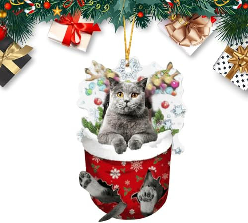 Fukamou Weihnachtsbaumschmuck Katze, Weihnachtskatze Deko Ornament, Weihnachtsdeko Ornament, Anhänger Weihnachtsbaum Deko.