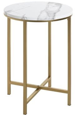 HAKU Beistelltisch rund Gold marmoroptik MDF Metall runder Couchtisch - Maße: H 53 x Ø 39 cm Style: Art Deco