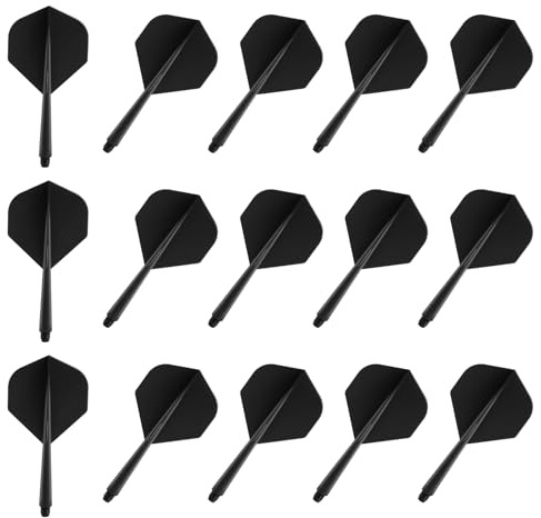 lahnao 15 Stück Dart Schäfte und Dart Flights aus einem Stück, Schwarz Dart Flights mit Schäfte 2BA, 75mm Kunststoff Standard Dart Zubehör mit Gewindedurchmesser für Darts Dartpfeil Spiel