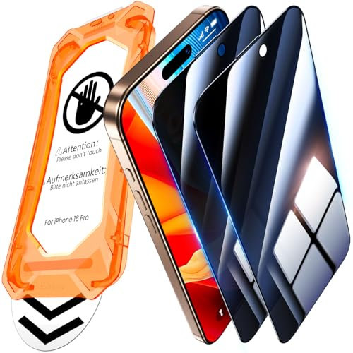 UniqueMe für iPhone 16 Pro für Panzerglas Sichtschutz - [Full Screen Displayschutz] Schutzfolie Sichtschutz für iPhone 16 Pro Schutzglas,Auto Installation,2 Stück