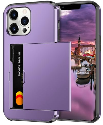 Coolden for iPhone 13 Pro Case Wallet Case Armor Shockproof Case Heavy Duty Protective Case Hard PC Back Soft TPU Bumper Card Holder Slot Wallet Case Cover for iPhone 13 Pro Phone Case (Grey Purple)