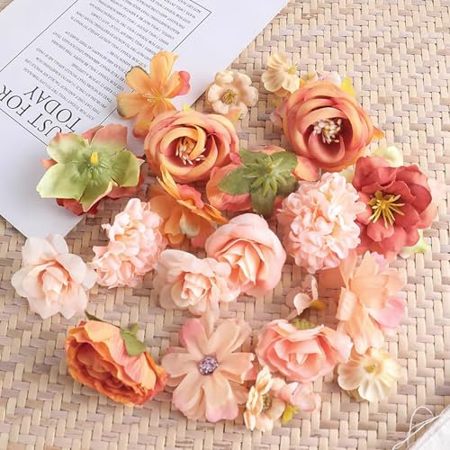 Fiori Finti Artificiali Teste,24 Pezzi Fiore Decorativo Multicolore Simulazione,Mini Fiori Finti Seta,Teste di Fiori Artificiali Decorazioni per Decorazioni da Giardino, Matrimoni e Feste(Arancia)