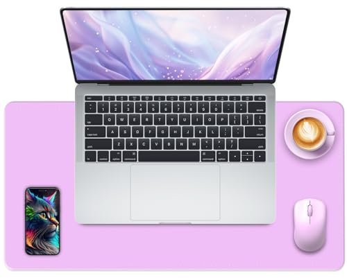 Rutschfest Schreibtischunterlage, 60 x 35 cm großes Mauspad mit Leder und Rutchfeste Wildleder, wasserfeste Laptop Tischunterlage, Tisch-Schutz Unterlag für Büro/Haus/Deko (Violett)