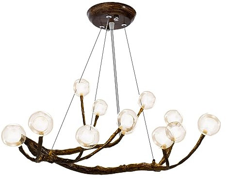 UIOPPOI Lustre de Branche Moderne 12 lumières rétro en Bois plafonnier luminaire Branche Branche d'arbre lumière Haut Plafond Lustre réglable Suspension lustres de Ferme pour Cuisine