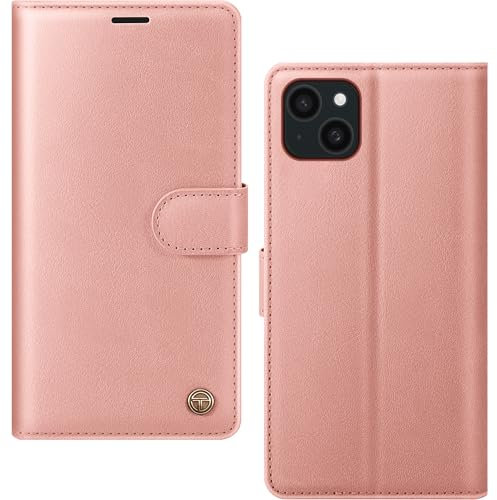 AIMOYU for iPhone 15 Case, Flip Wallet Leather Phone Case with [4 Card Slots] [Kickstand] [RFID Blocking] Magnetic Protective Shockproof Cover for iPhone 15 Phone Case - Pink