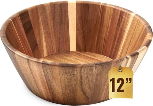 Woodenhouse Wooden Salad Bowl, Salad Bowl, Wooden Bowl - 12 Round Design Fruit Bowl, Handmade, Durable and Stylish Natural Wood Dining Accessory