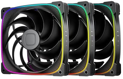 Geometric Future Squama 2503 RGB PWM Fan - 140mm - 3 Pack – Performance & Silent Balance - Dual Lighting Loop - 5V 3pin addressable RGB - 4pin PWM - Black (GEO-S2503B-14T)