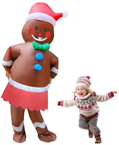 PhiGie 2 Packs Inflatable Christmas Gingerbread Man and Gingerbread Lady Costume Outfit Air Blow-up Costume for Adult/Christmas Parades/Halloween