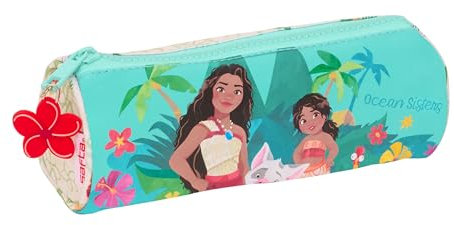safta VAIANA - Astuccio rotondo per scuola, astuccio per bambini, ideale per bambini dai 5 ai 14 anni, comodo e versatile, qualità e resistenza, 20 x 7 cm, colore: Beige/Blu, Beige/blu, Estándar,