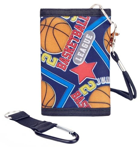 LARENNT Motiv Brustbeutel Kinder Geldbörse Kinder mit Umhängekordel, Bergsteigerkarabiner - Klettverschluss Portemonnaie Kinder - Portmonee Kinder Portemonnaie Jungen Brustbeutel Mädchen (Basketball)
