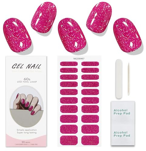 JMEOWIO Unghie Gel Adesive UV Glitter Rosa Smalto Adesivo per Unghie Gel Nail Stickers Decorazioni Unghie Nail Art Disegni