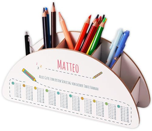 LAUBLUST Personalisierter Schreibtisch Organizer für Kinder - Holz Stiftehalter mit Name | Schule Motiv - Geschenk zur Einschulung & Geburtstag | Stifteköcher als Büromaterial Kindertisch Organizer