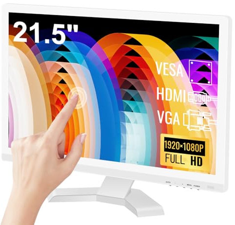 ZFTVNIE Touchscreen Monitor 21,5 Zoll Full HD 1920 x 1080 PC Display, 10-Punkt Multi Touch Screen LED Computer Monitor, HDMI/VGA/USB Anschlüsse, Weiß