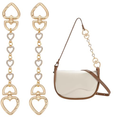 UNICRAFTALE 2 Stück Geldbörsen Verlängerungsketten Goldene Kette Geldbörsen Ersatz Für Handtaschen Herz Kristall Strass Geldbörsenketten Für Die Herstellung von Geldbörsen Taschen Zubehör 17cm