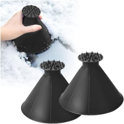 EHOTER Magical Ice Scrapers for Car Windshield Windscreen 2PCS Multifunctional Round Shovel Wiper Refuelling Funnel Snow Ice Cone Frost Removal for Truck Vans SUV (Black)