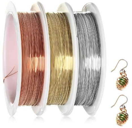 3 Rollos 0.2mm Alambre de Cobre Alambre, Alambre de Cuentas de Cobre Resistente Al Deslustre para Manualidades Fabricación de Joyas,Alambre de Cobre Cable Metálico Accesorios de Manualidad