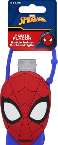 MARVEL - Flacon Gel Hydroalcoolique Spider-Man – Étui Silicone – Rechargeable Avec Attache – Mains Propres, Nettoyage Efficace - Accessoire Hygiène De Poche Ludique Enfants – Officiel Disney