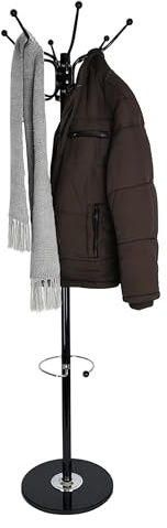 Relaxdays Garderobenständer mit Schirmständer, 16 Haken, H x D: 176,5 x 36,5 cm, Marmorfuß, Standgarderobe, Farbwahl