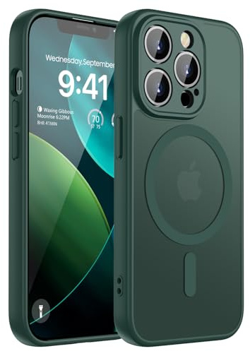 KPPIT Magnetisch für iPhone 13 Pro Hülle 6,1 Zoll Kompatibel für Magsafe,[Militärnorm Schutz Handyhülle] Durchscheinende Matt Kratzfeste Rückseite Schutzhülle Hülle für iPhone 13 Pro Case, Dunkelgrün