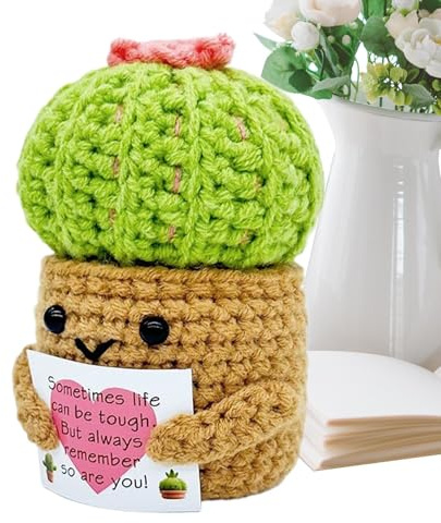 Tuxuseo Decoración De Cactus De Ganchillo, Decoración De Cactus De Ganchillo, Inspirador con Tarjeta De Motivación para Cumpleaños Graduación Estantería