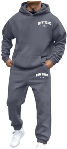 Sunnyuk Jogginganzug Herren Set 2 Teiler Trainingsanzug Langarm mit Taschen Jogging Anzug Tracksuit Baggy Sportanzug Streatwear Sport Hoodie und Jogginghose Freizeitanzug Hausanzug
