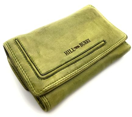 Hill Burry Damen Geldbörse aus echtem Rindleder – Vintage Portemonnaie im Used Look mit RFID Schutz, viele Fächer, großes Münzfach, Echtleder Geldbeutel, Lederbörse Damen (hellgrün)