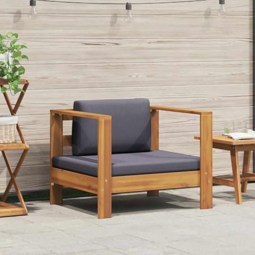 kithwjll Gartenstuhl mit Auflagen, Dunkelgrau, Akazie Massivholz Teak-Optik, Wetterfestes Outdoor Sofa für Balkon, Garten Lounge Sitzgruppe, 80x65x60 cm