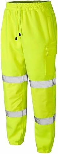 Men’s Hi Vis Work Trousers High Visibility Safety Pants Elasticated Waist, Durable Polyester CottonCargo Workwear for Construction & Outdoor Use